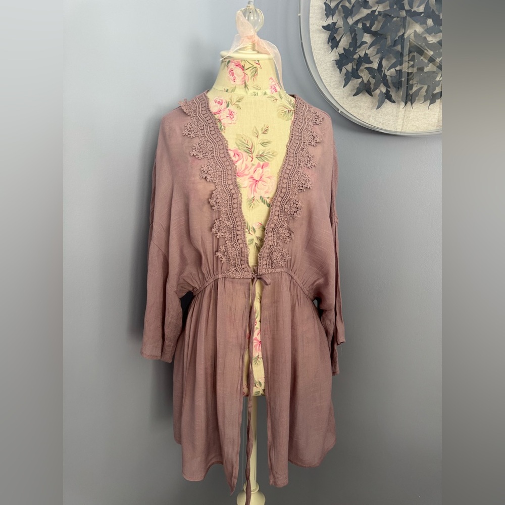 Charlotte Russe Soft Purple Tie Front Tunic with Lace Trim